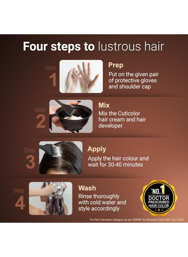 كوتي كولور كريم صبغة الشعر الدائمة من كوتيكولور | رقم 1 بوصفة طبية | للبشرة الحساسة | آلية صديقة للبيئة للحفاظ على صحة فروة الرأس | غني بمستخلصات الرجلة والبوسيفيلا، بني داكن، 60 غرام (عبوة واحدة) - Image 2